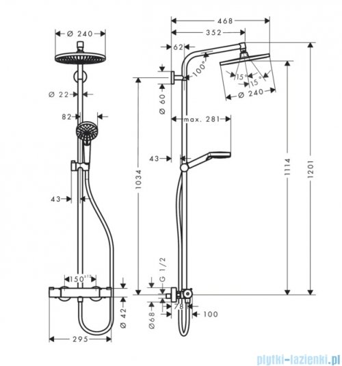 Hansgrohe Crometta S Komplet prysznicowy 240 1jet EcoSmart z termostatem Grafit Szczotkowany 27268340
