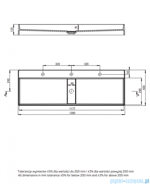 Deante Blur Umywalka granitowa nablatowa z maskownicą 120x40x12 antracyt metalik CQB_TU2S