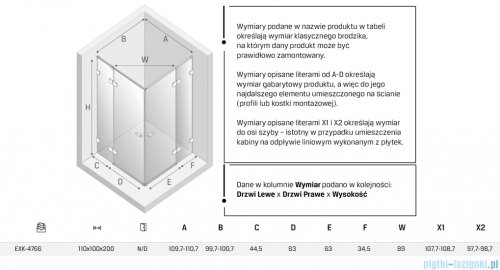 New Trendy Eventa Gold Shine kabina prysznicowa prostokątna 110x100x200 cm przejrzyste Złoty połysk EXK-4766