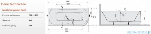 Sanplast Luxo wanna asymetryczna WAL-kpl/LUXO 80x180 cm lewa 610-370-0220-01-000