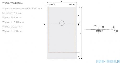 Sanplast Structure Mineral B-M/STRUCTURE brodzik prostokątny 80x200x1,5 cm szary łupek 645-360-0520-51-010