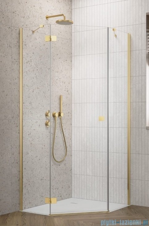 Radaway Essenza 8 Gold Ptj kabina pięciokątna 80x100cm lewa złoty połysk/szkło przejrzyste 10490000-09-01L/10490500-01-01