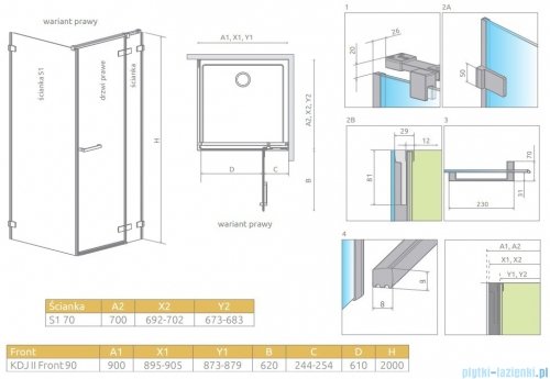 Radaway Arta Kdj II kabina 90x70cm prawa szkło przejrzyste 386455-03-01R/386040-03-01R/386019-03-01