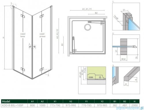Radaway Nes KDD B Brushed Gold kabina 80x100 szczotkowane złoto 10024080-99-01L/10024100-99-01R
