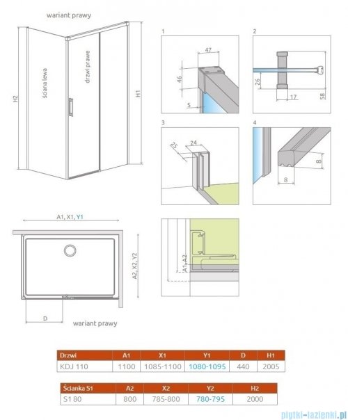 Radaway Idea Gold Kdj kabina 110x80cm prawa złoty połysk/szkło przejrzyste 387041-09-01R/387051-09-01L