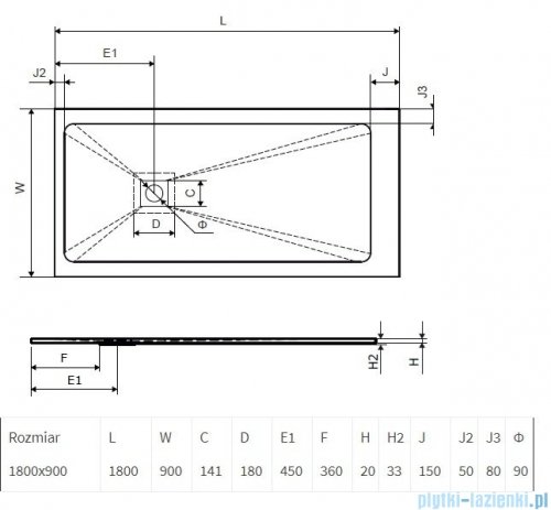 Excellent Arda Brodzik 180x90  prostokątny SLIM beton BREX.1503.180.090.CON
