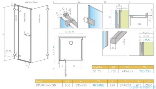 Radaway Arta Kdj II kabina 90x75cm lewa szkło przejrzyste 386455-03-01L/386040-03-01L/386018-03-01