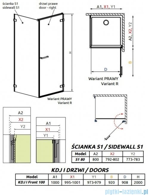 Radaway Arta Kdj I kabina 100x80cm prawa szkło przejrzyste + brodzik Doros D + syfon
