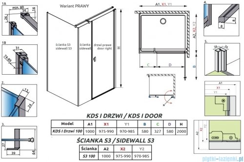 Radaway Nes Kds I Brushed GunMetal kabina 100x100cm prawa szczotkowany grafit 10023100-92-01R/10043100-92-01