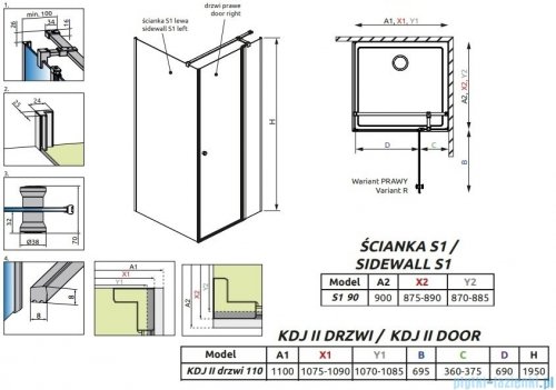 Radaway Eos KDJ II kabina prysznicowa 110x90 prawa przejrzyste 13799423-01R/13799411-01