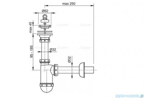 Alcaplast syfon umywalkowy DN32, sitko nierdzewne DN63 A411