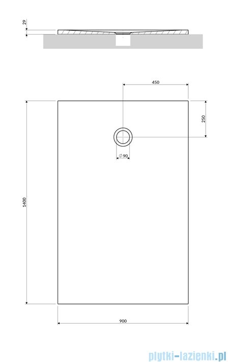 Omnires AQUAPURE M+ konglomeratowy brodzik prysznicowy antypoślizgowy 90x140 biały mat AQUAPURE90-140BM