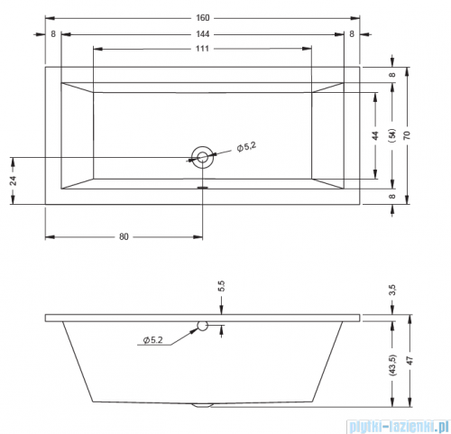Riho Lusso wanna prostokątna 160x70cm + nóżki + syfon  B013001005/207093/495121