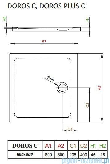 Radaway Fuenta New Kdj kabina 80x80cm prawa szkło przejrzyste + brodzik Doros C + syfon