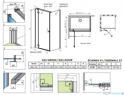 Radaway Essenza Kdj Gold kabina 110x80cm lewa szkło przejrzyste 1385041-09-01L/1384051-01-01