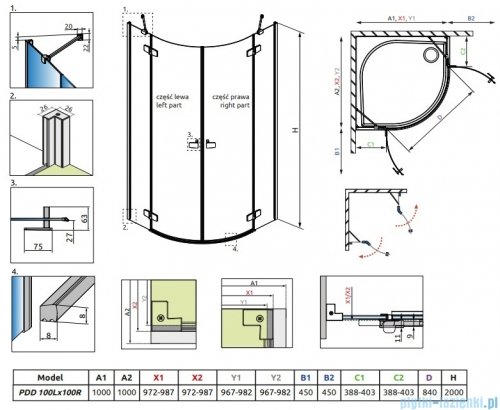 Radaway Fuenta Pdd kabina 100x100cm chrom połysk szkło przejrzyste 1384003-01-01L/1384003-01-01R