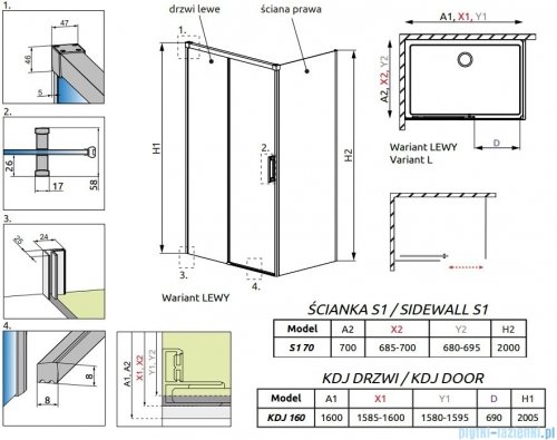 Radaway Idea White Kdj kabina 160x70cm lewa szkło przejrzyste 387046-04-01L/387048-04-01R