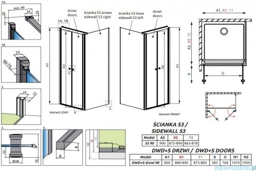 Radaway Eos DWD+S kabina prysznicowa 90x90 przejrzyste 13799491-01/13799451-01