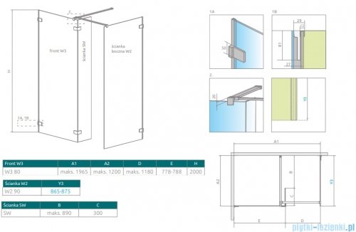 Radaway Euphoria Walk-in III kabina 80x90cm szkło przejrzyste 383130-01-01/383121-01-01/383160-01-01