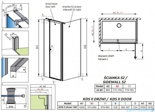 Radaway Eos KDS II kabina prysznicowa 100x80 lewa przejrzyste 13799482-01L/13799430-01