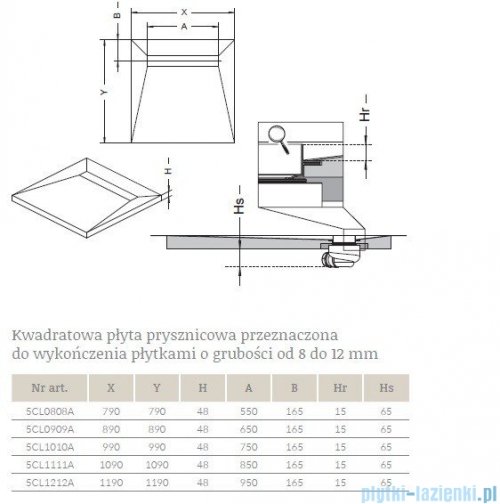 Radaway brodzik podpłytkowy z odpływem liniowym Steel 99x99cm 5CL1010A,5R075S,5SL1