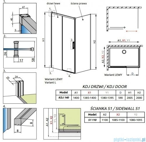 Radaway Idea Kdj Brushed GunMetal kabina 140x110cm lewa szczotkowany grafit 387044-92-01L/387053-92-01R