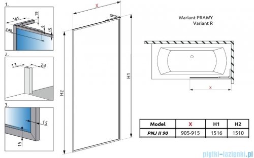 Radaway Modo F SL Brushed Gold PNJ II parawan nawannowy 90cm prawy szczotkowane złoto/przejrzyste 10406090-99-01R