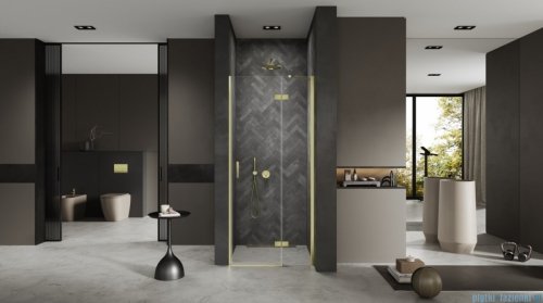 New Trendy Nesta Light Gold 80x200 cm drzwi wnękowe prawe wspornik skośny złoty połysk/szkło przejrzyste D-0908A
