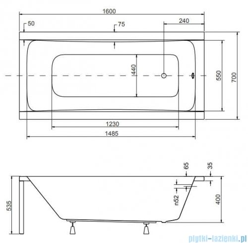 Besco Optima 160x70cm wanna prostokątna + obudowa + syfon #WAO-160-PK/#OAO-160-PK/19975