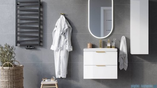 Excellent Blanko szafka 49 cm, biały połysk z umywalką z otworem na baterię, uchwyt biały MLEX.6317.K.490.WHWH