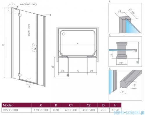 Radaway Torrenta Dwjs drzwi wnękowe 180 lewe szkło przejrzyste 320812-01-01L/320443-01-01