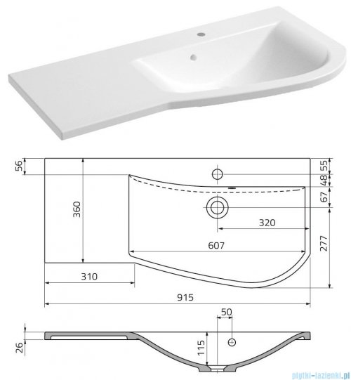Oristo Opal szafka z umywalką prawa 90x50x44cm biały połysk OR30-SD4S-90-1-P/UME-OP-90-92-P