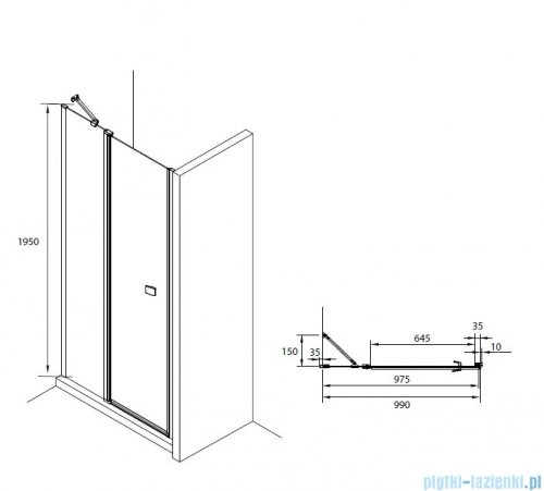 Roca Capital drzwi prysznicowe CZARNY MAT 100x200cm przejrzyste AM4610016M