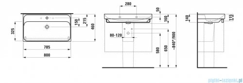 Laufen Meda umywalka ścienna 80x46cm czarny mat H8101177161041