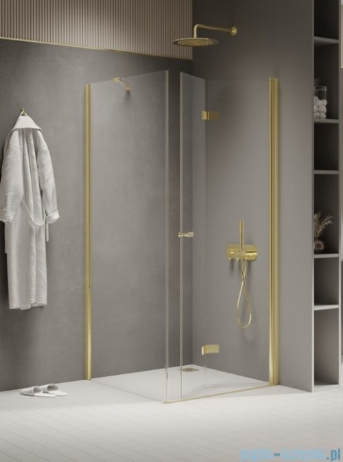 New Trendy New Soleo Light Gold 70x110x195 cm kabina lewa drzwi składane pojedyncze wspornik skośny złoty połysk/szkło przejrzyste K-1899