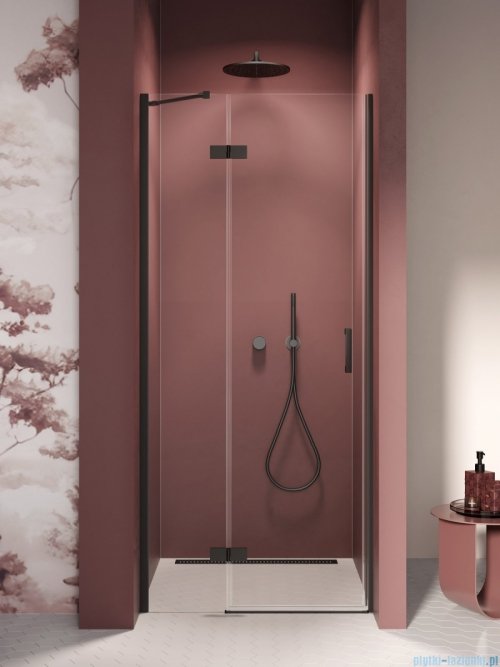 New Trendy Nesta Black 120x200 cm drzwi wnękowe lewe wspornik skośny szkło przejrzyste D-0864A