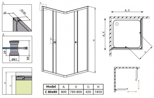 Radaway Classic C Kabina prysznicowa kwadratowa z drzwiami przesuwnymi 80x80 szkło fabric 30060-01-06
