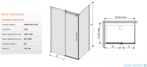 Sanplast kabina KND2/ALTII 100x140-150 narożna prostokątna przejrzysta 600-121-1041-42-401