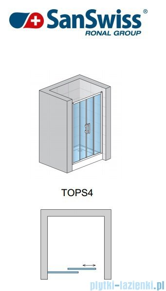 SanSwiss Top-Line TOPS4 Drzwi prysznicowe 4-częściowe 160cm profil biały TOPS416000407