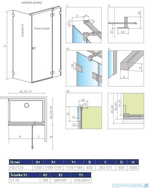Radaway Essenza Pro White Kdj kabina 120x70cm prawa szkło przejrzyste 10097120-04-01R/10098070-01-01