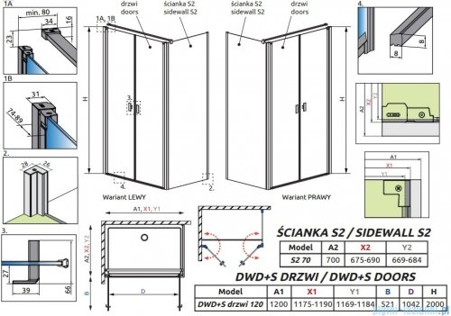 Radaway Nes 8 Black DWD+S kabina 120x70cm czarny mat/szkło przejrzyste 10081120-54-01/10080070-54-01
