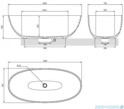 Omnires Shell M+ wanna wolnostojąca 160x75 cm black lava SHELLWWBLV