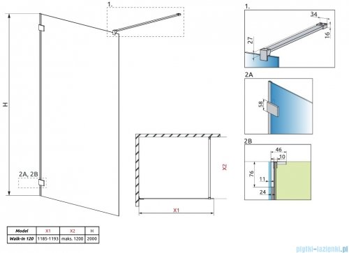 Radaway Essenza Pro Brushed Nickel 120x200 kabina Walk-in szczotkowany nikiel 10103120-91-01 