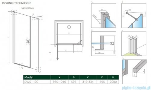 Radaway Nes 8 Black Dws I drzwi wnękowe 100cm lewe czarny mat/szkło przejrzyste 10078100-54-01L/10078111-01-01