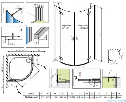 Radaway Essenza Pdd kabina 80x100cm szkło przejrzyste 1385002-01-01L/1385003-01-01R
