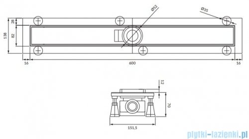 Omnires Lowfix odpływ liniowy z maskownicą pełną 60 cm czarny LOWFIX60GBL