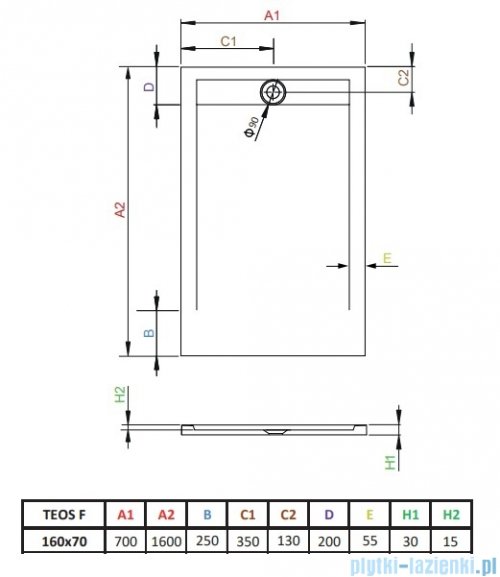 Radaway Teos F brodzik 160x70cm cemento HTF16070-74