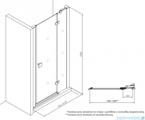Roca Metropolis drzwi prysznicowe 80cm szkło przejrzyste AMP3408012M