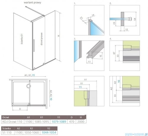 Radaway Furo Kdj kabina 110x110cm prawa szkło przejrzyste 10104572-01-01R/10110530-01-01/10113110-01-01