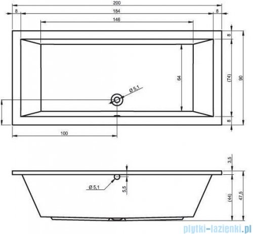 Riho Lusso wanna prostokąta 200x90cm z hydromasażem FLOW lewa B016007005